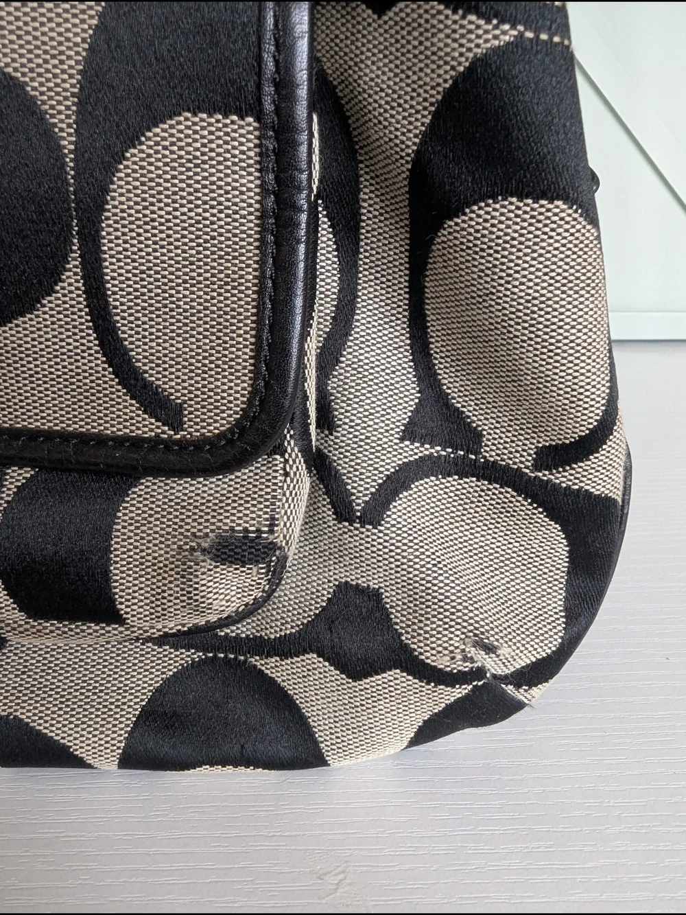 Coach Khaki and Black Signature Canvas Hobo with Tassel